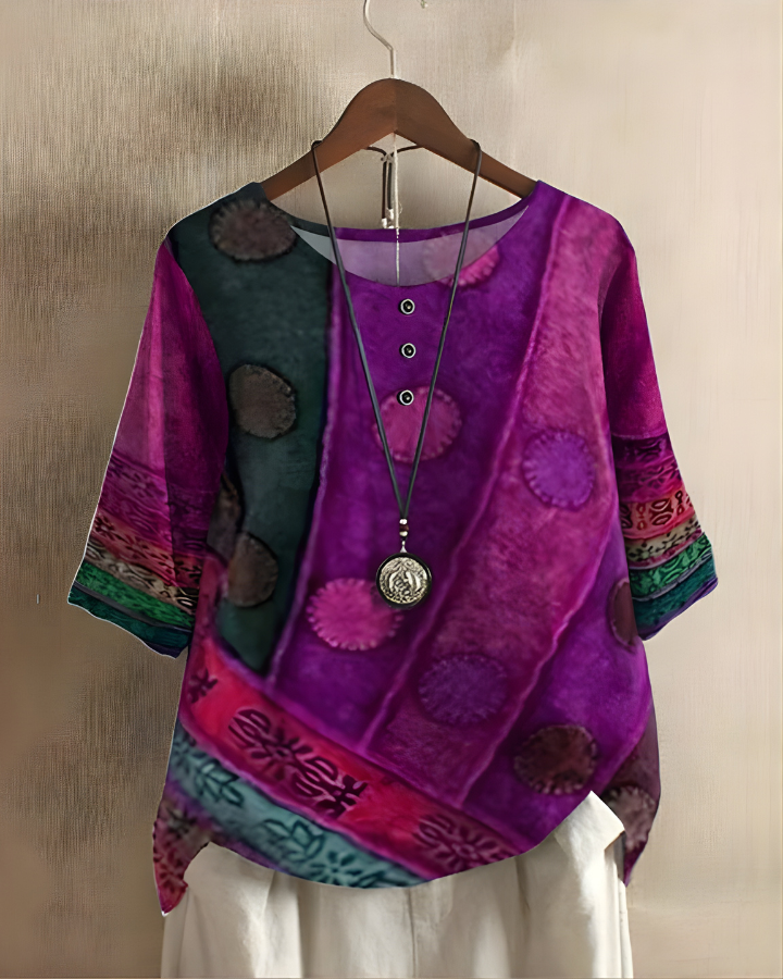 Fiona Relaxed Summer Top with Vibrant Print
