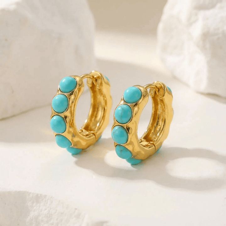 Iris | Bold Turquoise Stone Sculpted Hoop Earrings