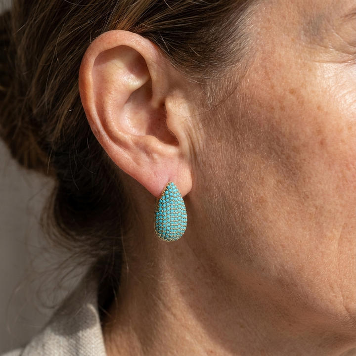 Nora | Turquoise Pavé Teardrop Hoop Earrings