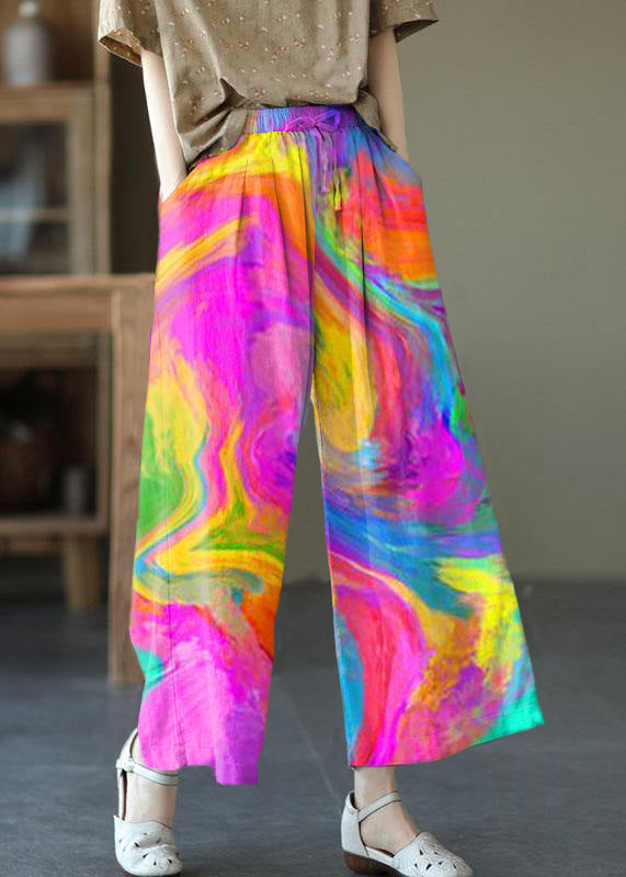 Beige Elastic Waist Wide-Leg Linen Pants