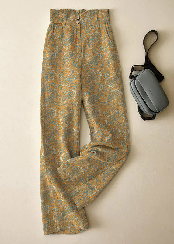 Grey High Waist Button Linen Pants