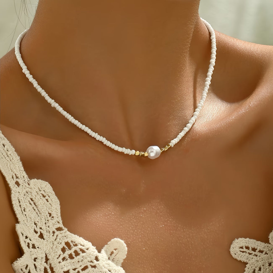 Guinevere | Minimalist Turquoise and Pearl Necklace