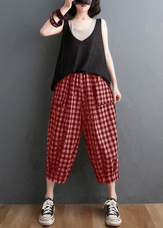 Plus Size Plaid Linen Harem Pants