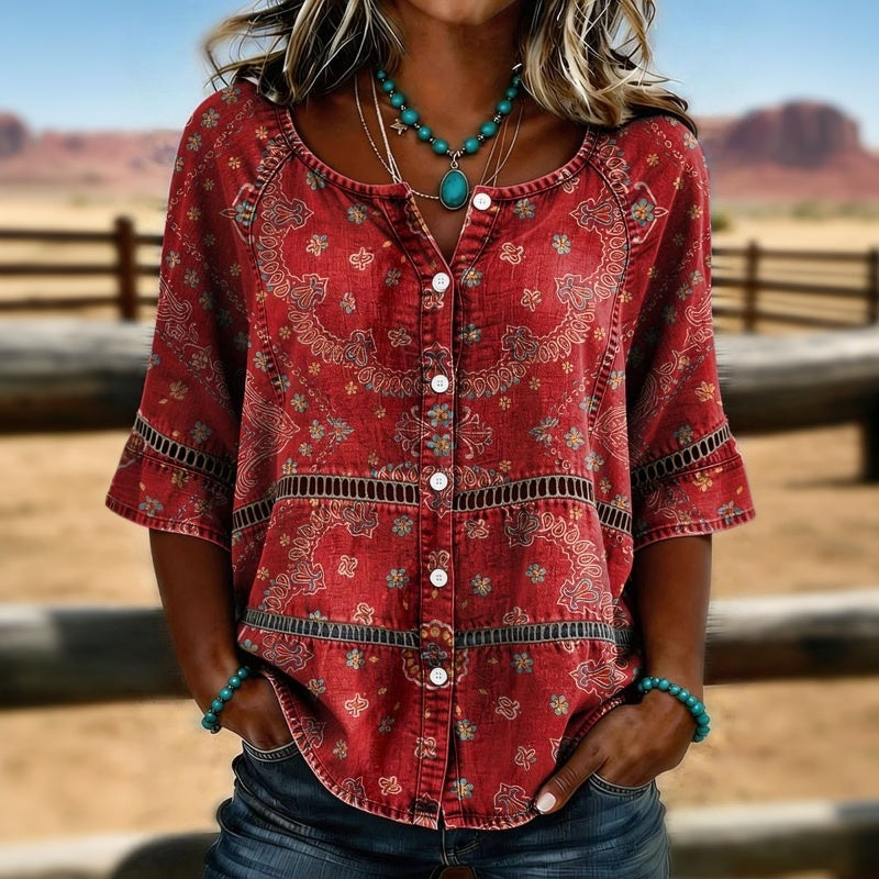 Coral | Vintage Ethnic Print Blouse