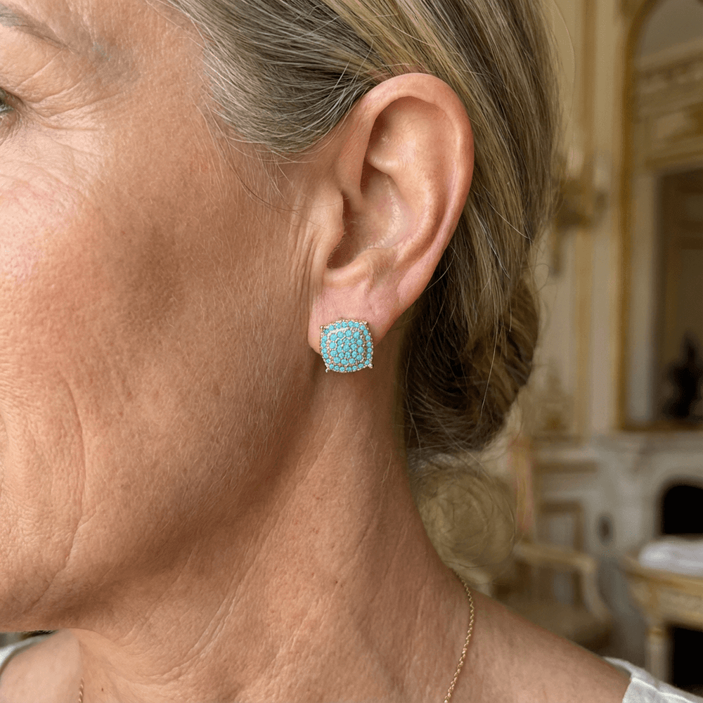Dahlia | Elegant Square Synthetic Turquoise Stud Earrings