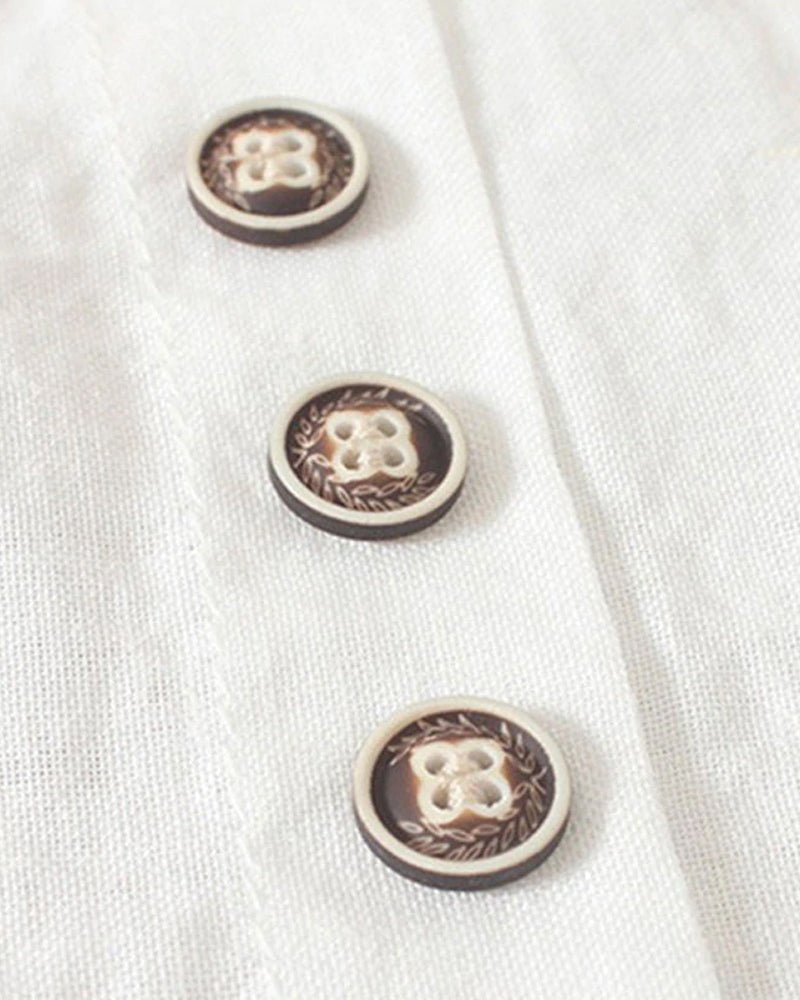 Linen | Button Front Crew Neck Top