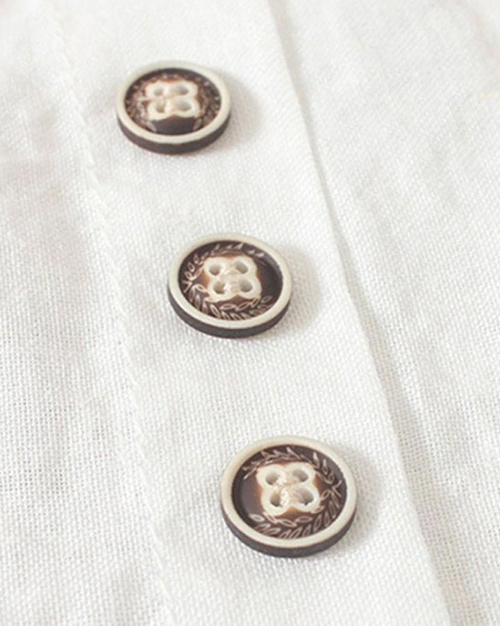 Linen | Button Front Crew Neck Top