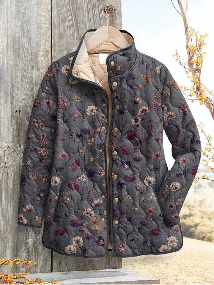 Lourdes Charming Quilted Jacket with Vintage Floral Print