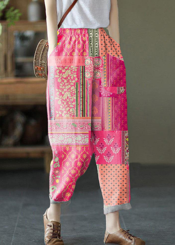 Beige Elastic Waist Linen Harem Pants