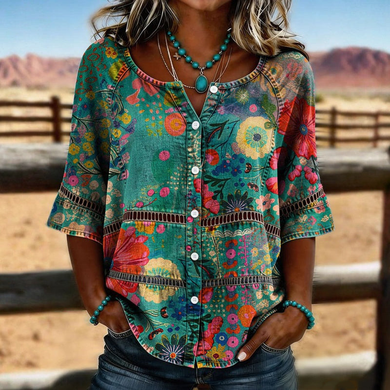 Iris | Vintage Floral Print Blouse