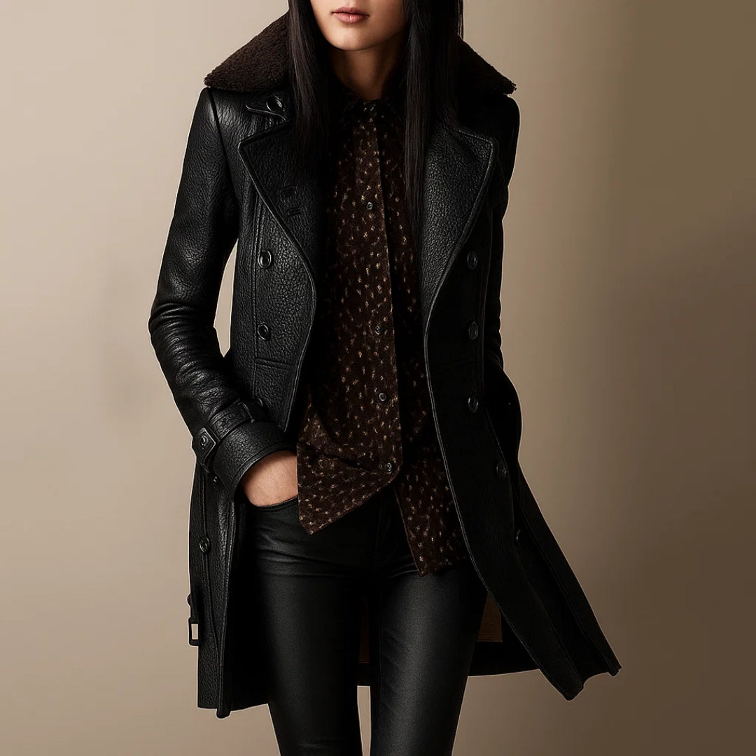 Simone | Mid-Length Leather Coat