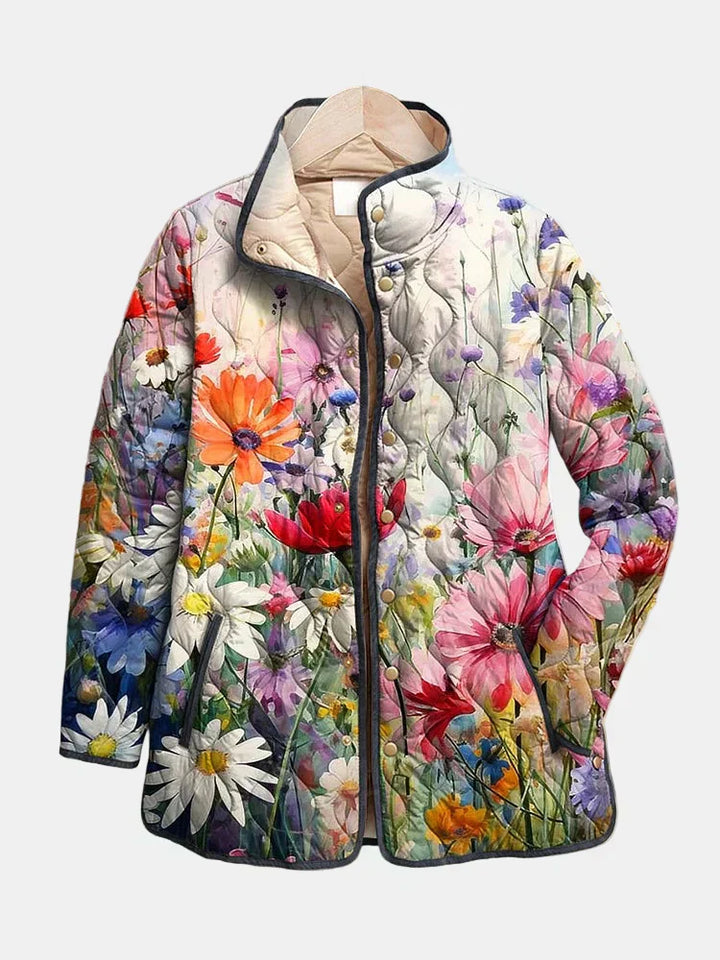 Lourdes Charming Quilted Jacket with Vintage Floral Print