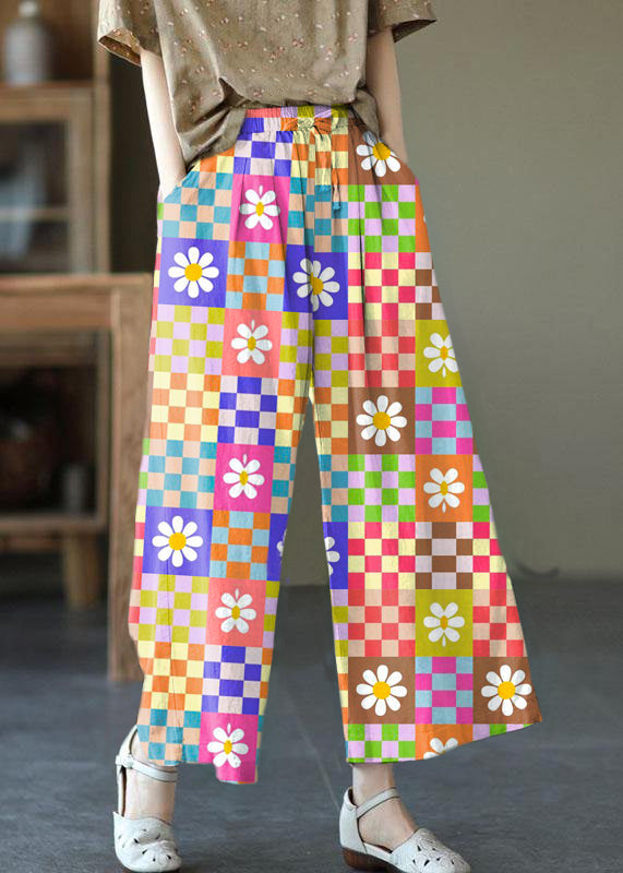 Beige Elastic Waist Wide-Leg Linen Pants