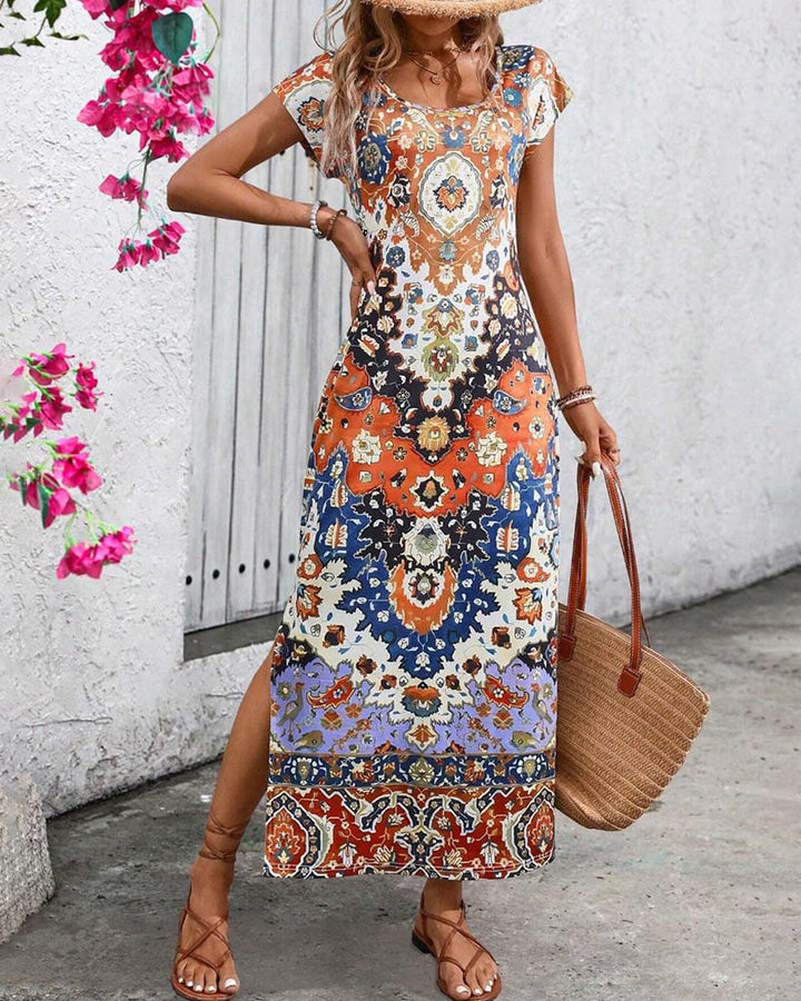 Colourful Print Slit Dress