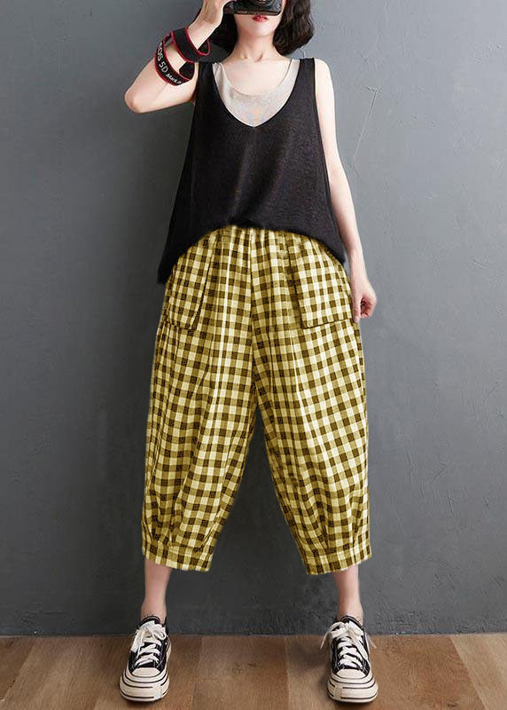 Plus Size Plaid Linen Harem Pants