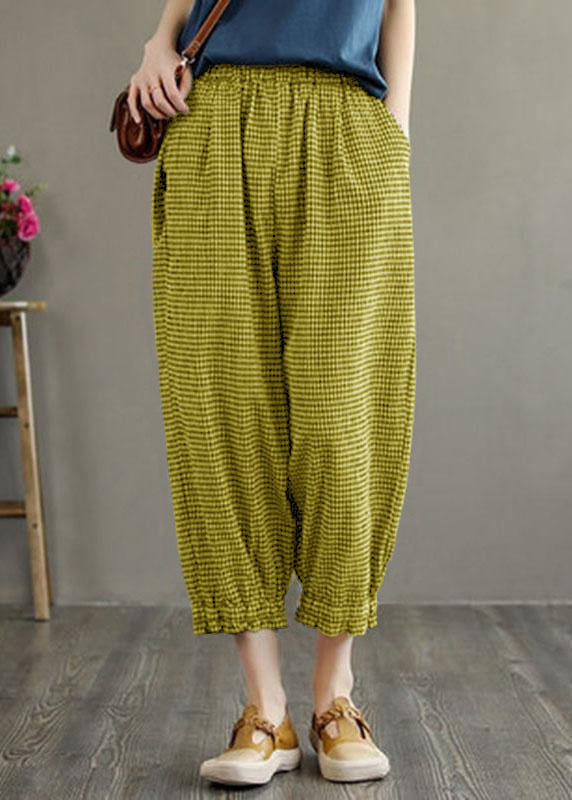 Bohemian Plaid Linen Pocket Pants