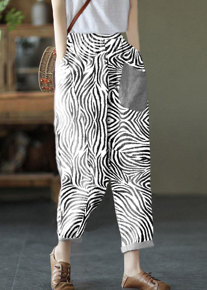 Beige Elastic Waist Linen Harem Pants