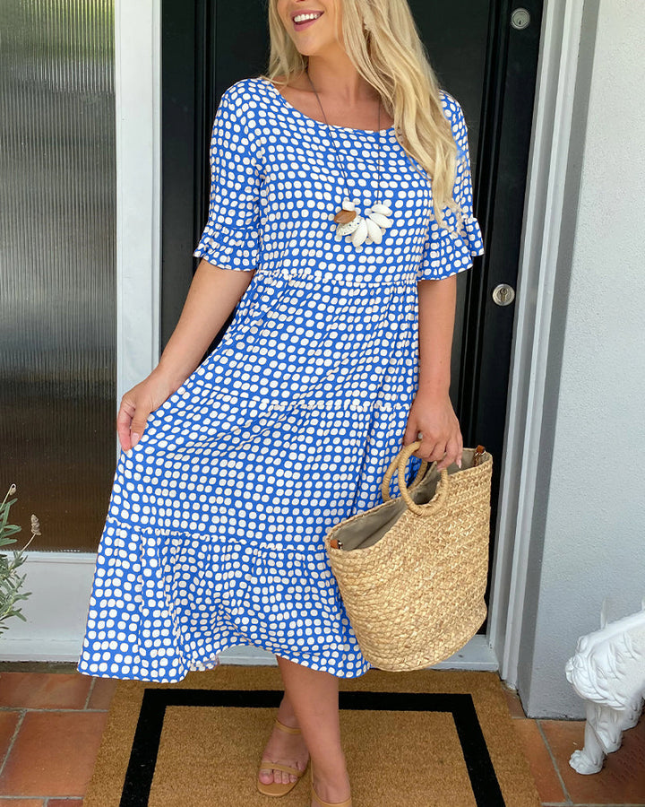 Polka Dot Round-Neck Midi Dress