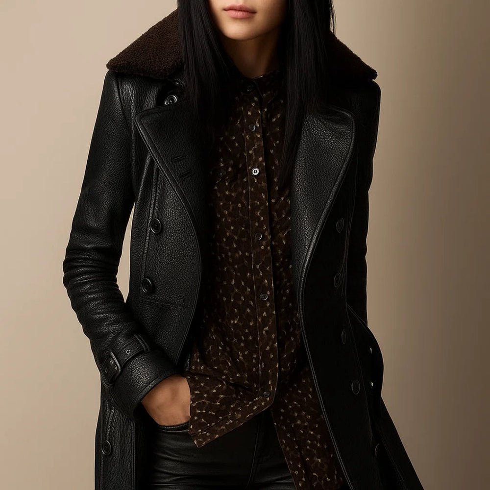 Simone | Mid-Length Leather Coat