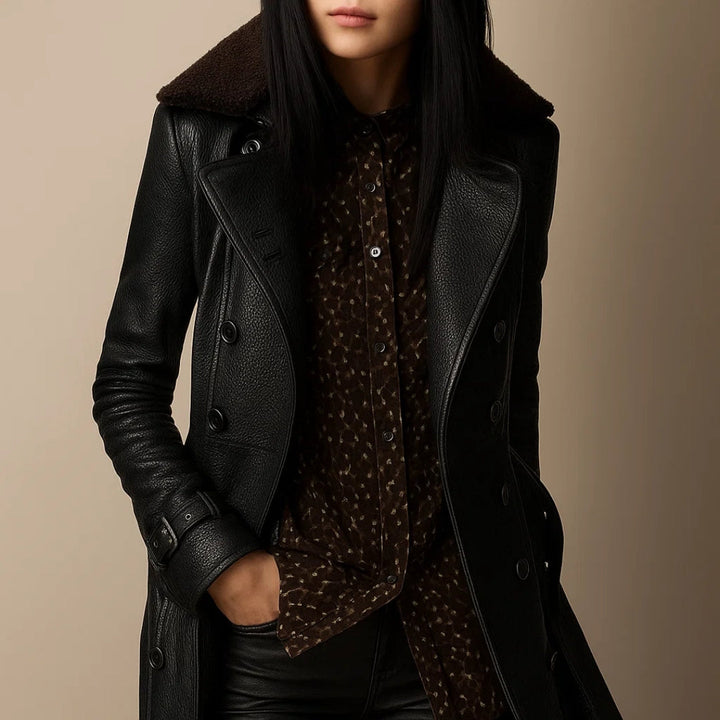 Simone | Mid-Length Leather Coat