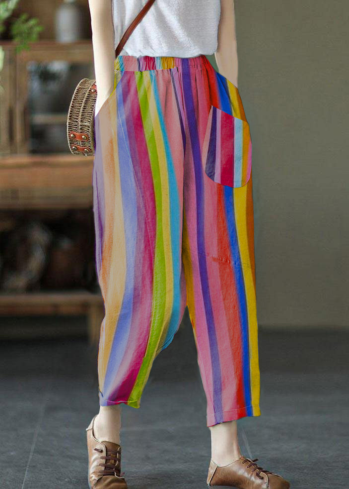 Beige Elastic Waist Linen Harem Pants