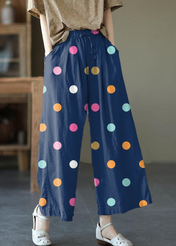 Beige Elastic Waist Wide-Leg Linen Pants