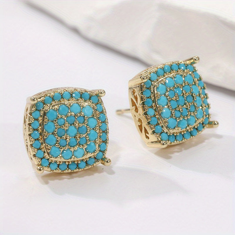 Dahlia | Elegant Square Synthetic Turquoise Stud Earrings