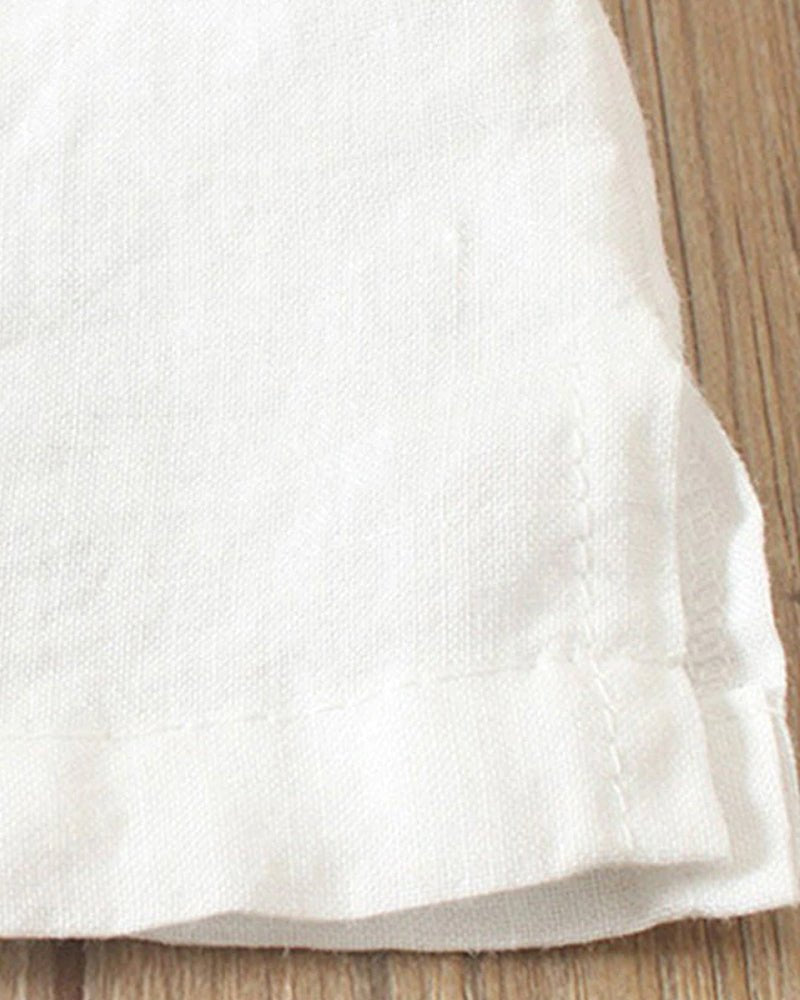 Linen | Button Front Crew Neck Top