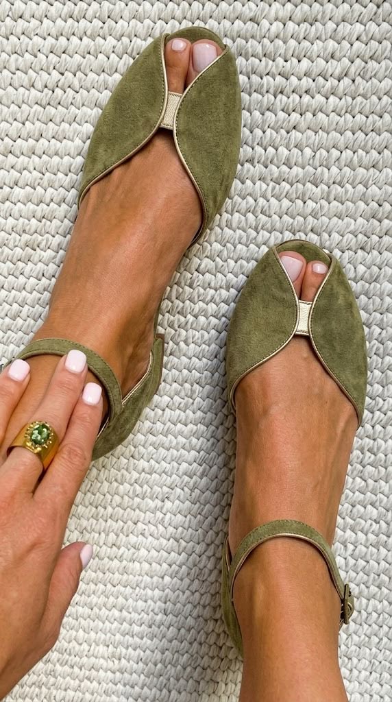 Dorotea | Elegant Suede Ballet Flats with Metallic Trim and Open Toe