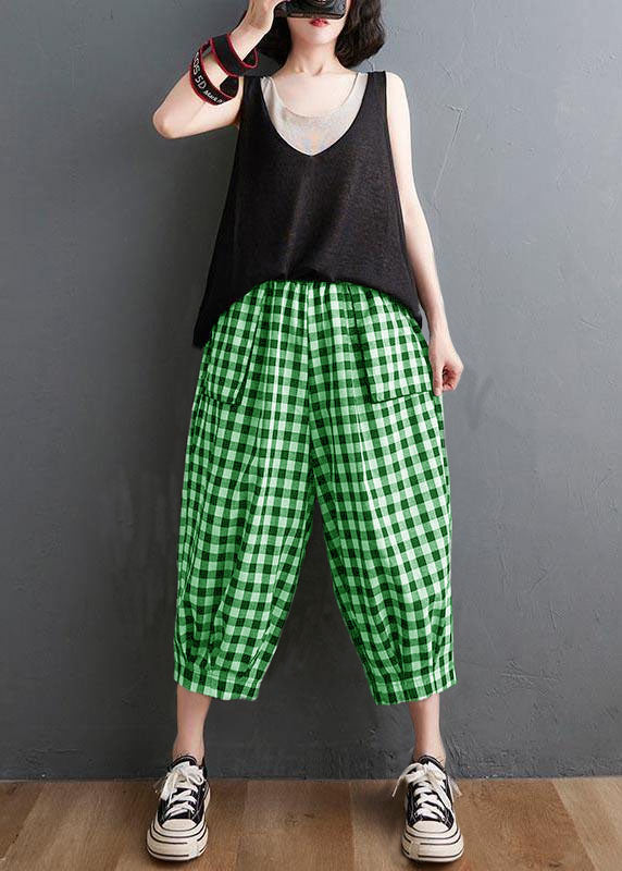 Plus Size Plaid Linen Harem Pants