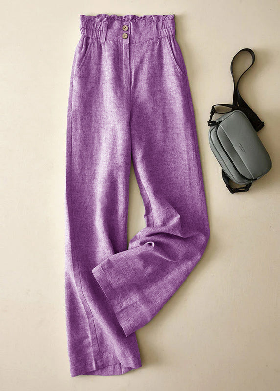 Grey High Waist Button Linen Pants
