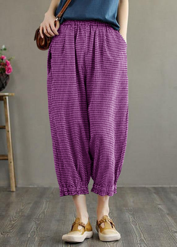 Bohemian Plaid Linen Pocket Pants