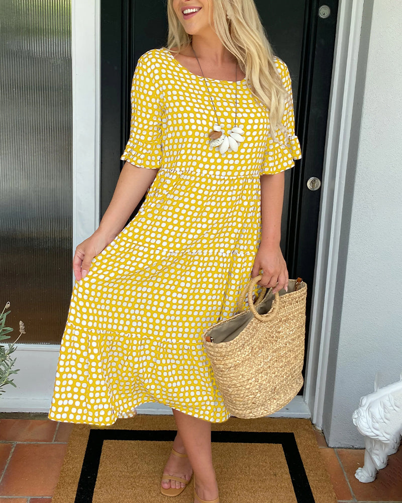 Polka Dot Round-Neck Midi Dress