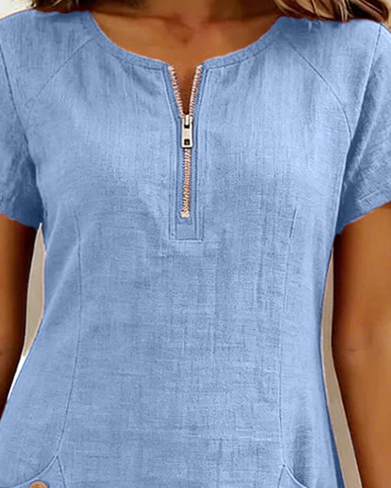 Cotton Zipper Pocket Dress