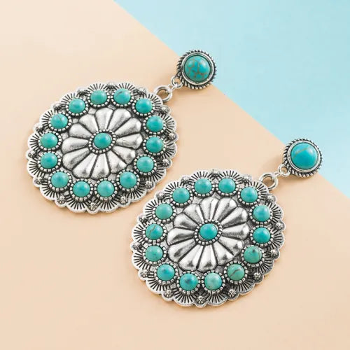 Willow | Vintage Turquoise & Pearl Medallion Earrings