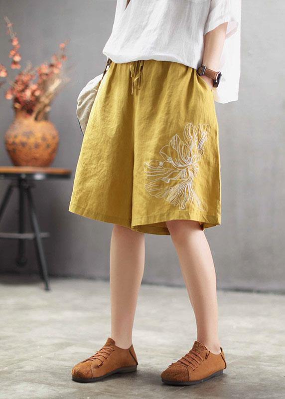 Chocolate Embroidered Linen Hot Pants