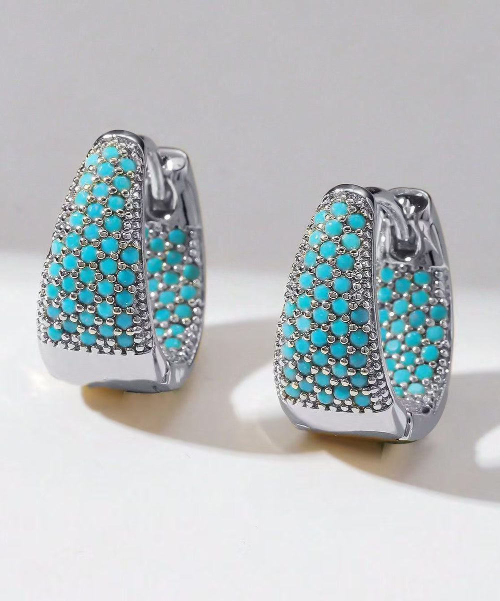 Green Turquoise Zircon Hoop Earrings