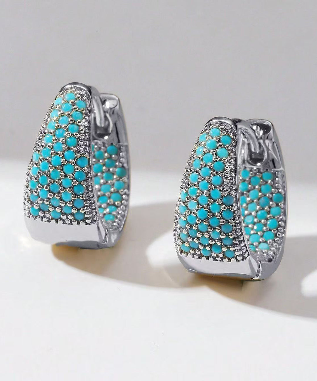 Green Turquoise Zircon Hoop Earrings