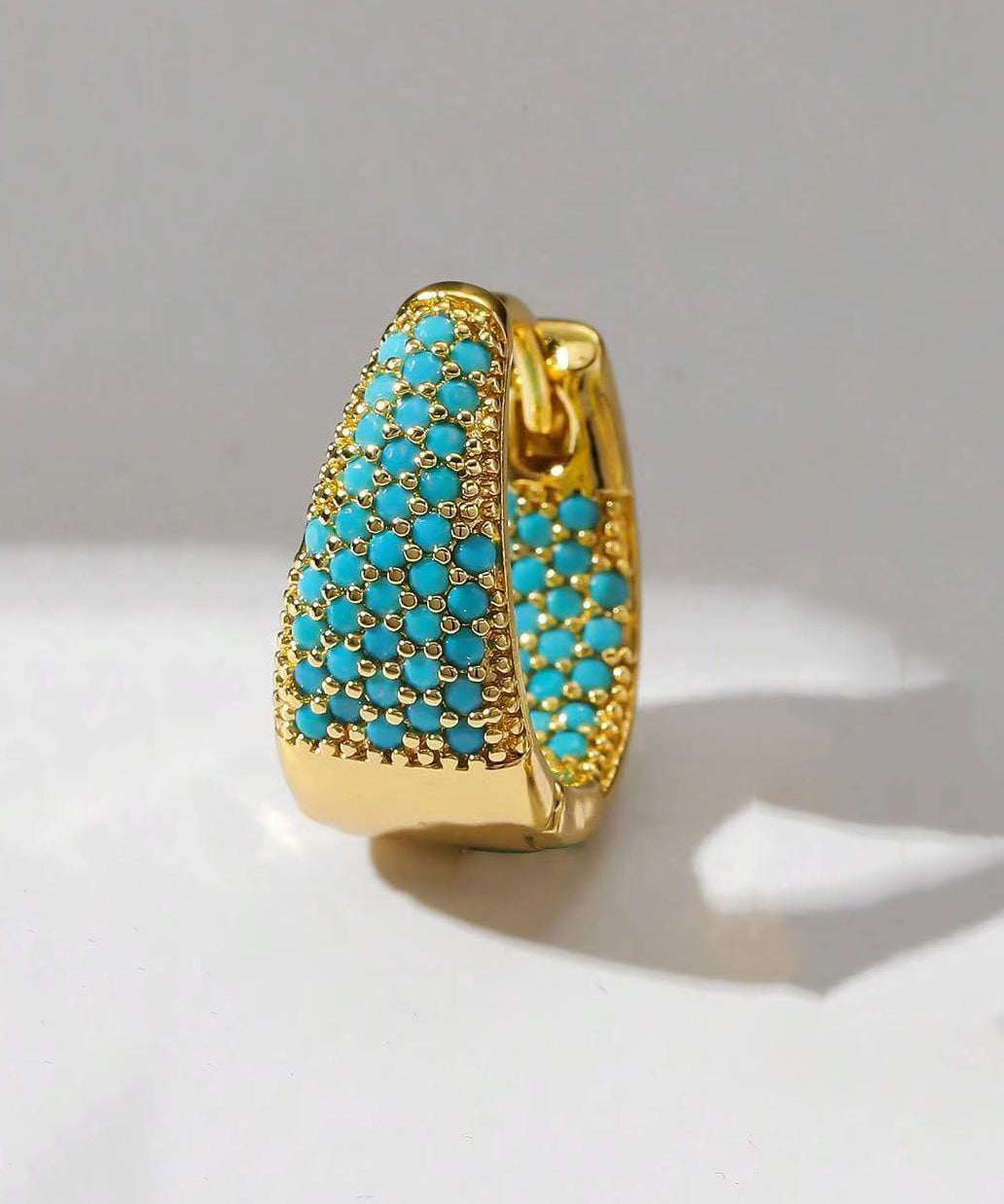 Green Turquoise Zircon Hoop Earrings
