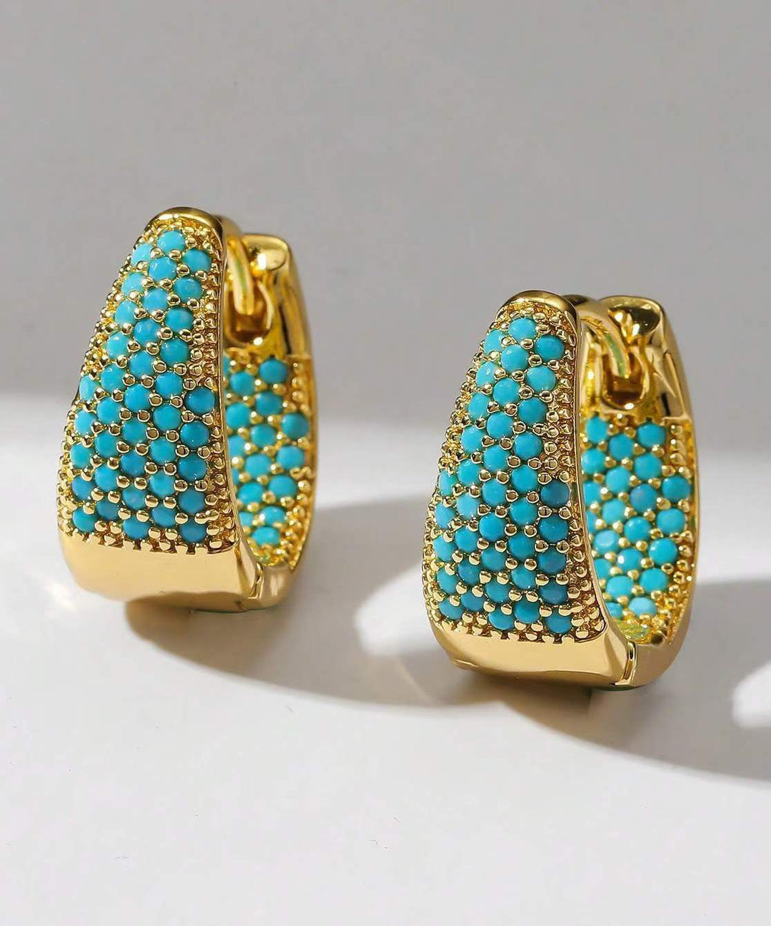 Green Turquoise Zircon Hoop Earrings