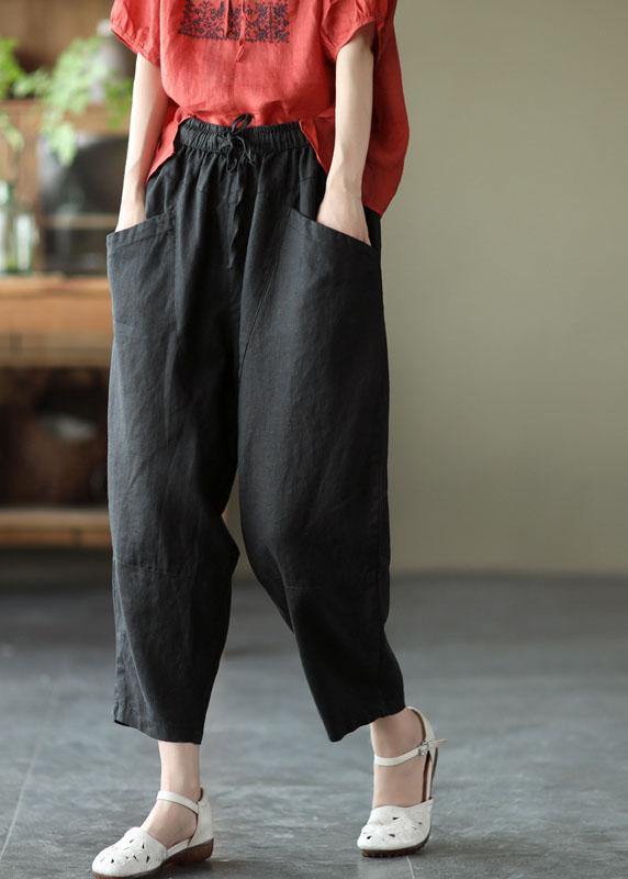 Khaki Tie-Waist Linen Harem Pants