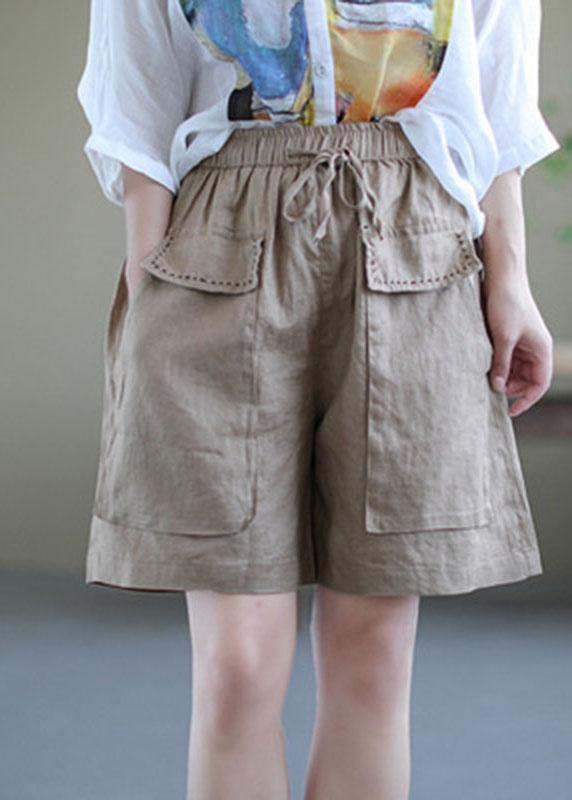 Red Tie-Waist Patchwork Linen Hot Pants