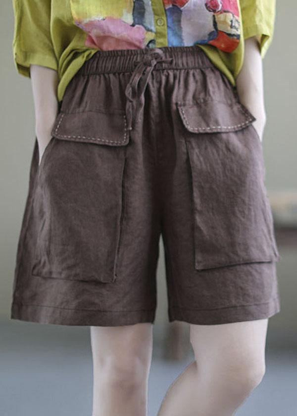 Red Tie-Waist Patchwork Linen Hot Pants