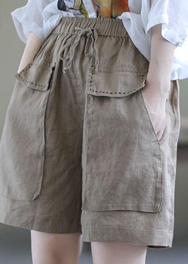 Red Tie-Waist Patchwork Linen Hot Pants
