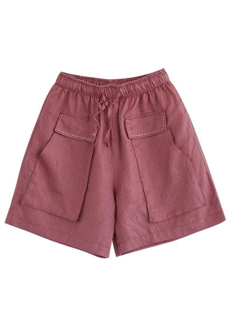 Red Tie-Waist Patchwork Linen Hot Pants