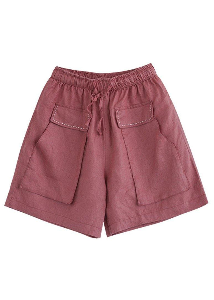 Red Tie-Waist Patchwork Linen Hot Pants