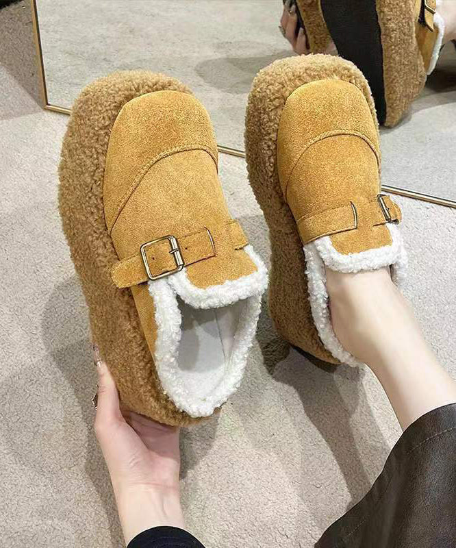 Beige Wool-Lined Platform Wedge Shoes