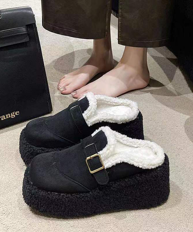 Beige Wool-Lined Platform Wedge Shoes