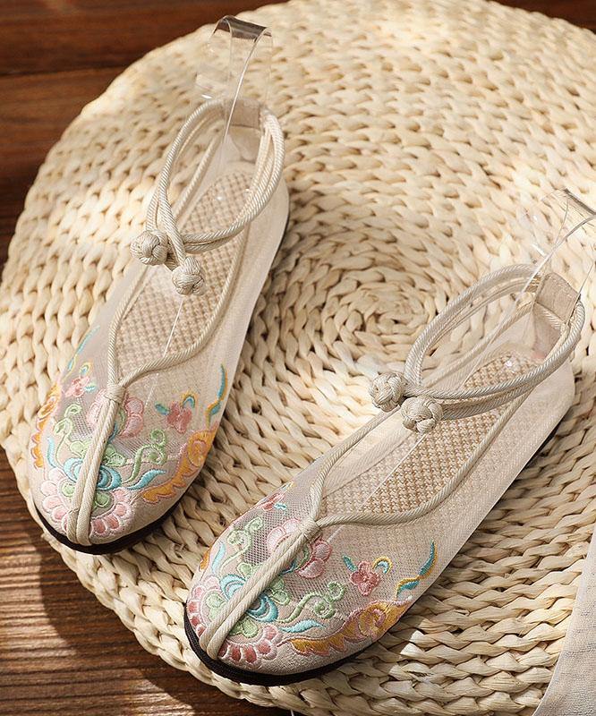 Beige Tulle Embroidered Oriental Flats