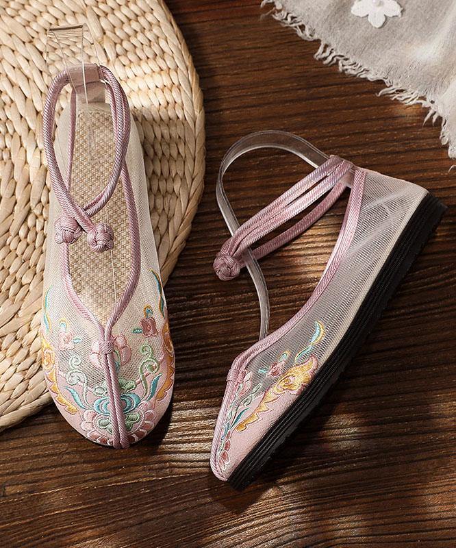 Beige Tulle Embroidered Oriental Flats